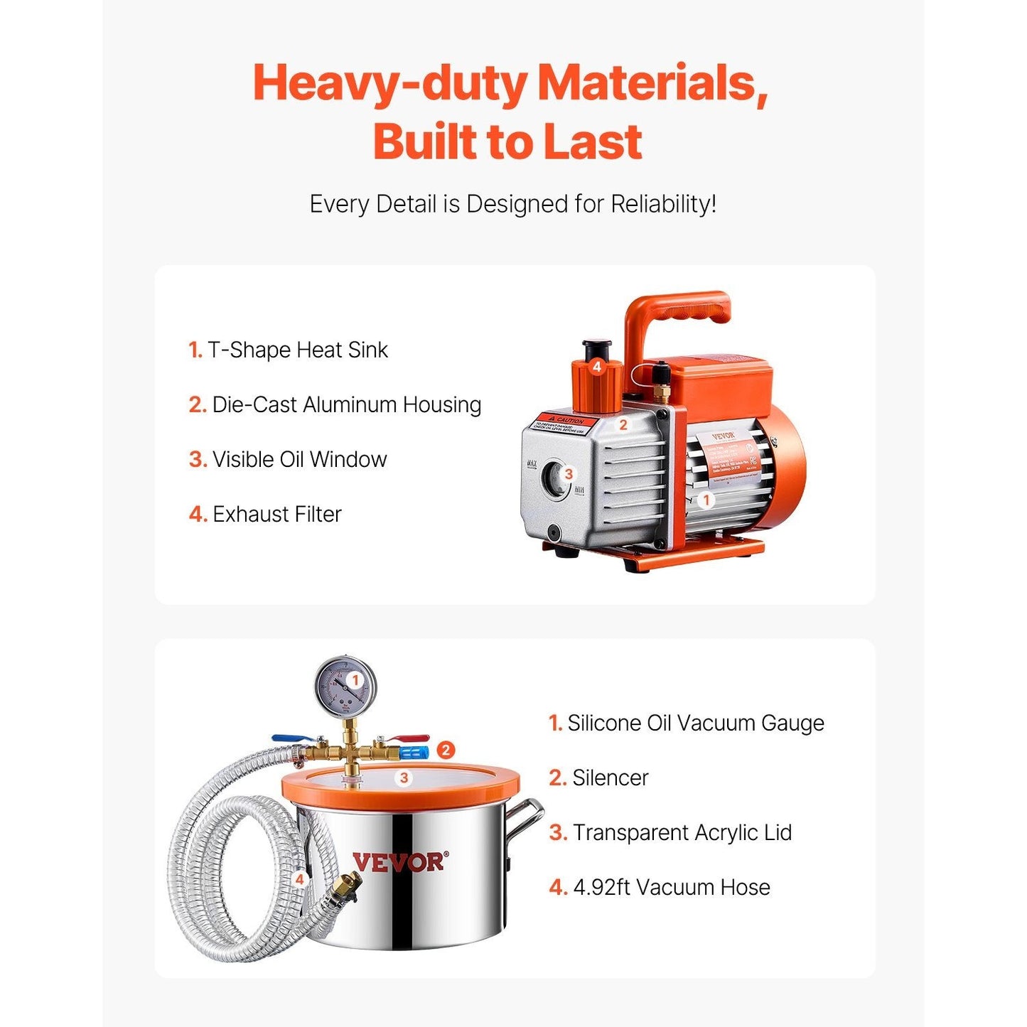 Vacuümpomp – Ontgassingskamer – Vacuum Set – Vacuümkamer – Laboratoriumkamer – Roestvrij Staal – 3,5 CFM Pomp