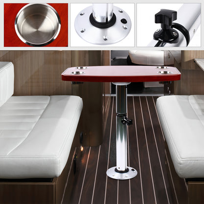 Verstelbare Caravan Tafel – Campingtafel – Campertafel – Boottafel – Yacht Tafel – Massief Hout & Aluminium – 4 Bekerhouders – Draagvermogen 25 KG – Donkerbruin met Zilver