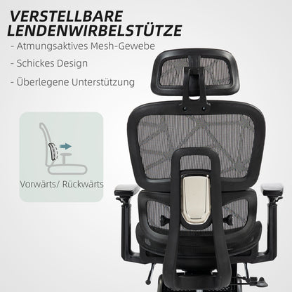 Bureaustoel – Ergonomische Stoel – Office Chair – Draaistoel – Kantoorstoel – Verstelbare Hoofdsteun & Armleuningen – Mesh Bekleding Met Voetensteun