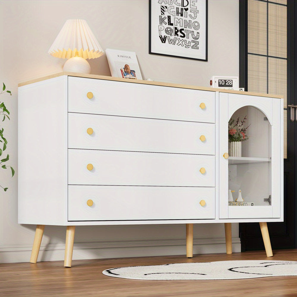 Wit Dressoir – Sideboard – Ladekast – Opbergkast – Buffetkast – 4 Ruime Lades – Modern Design – 120x40x77,5 cm
