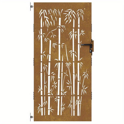 Poort – Tuinpoort – Buitenpoort – Metalen Poort – Stalen Poort – Bamboe Design – Cortenstaal – Weerbestendig – 85x200 cm