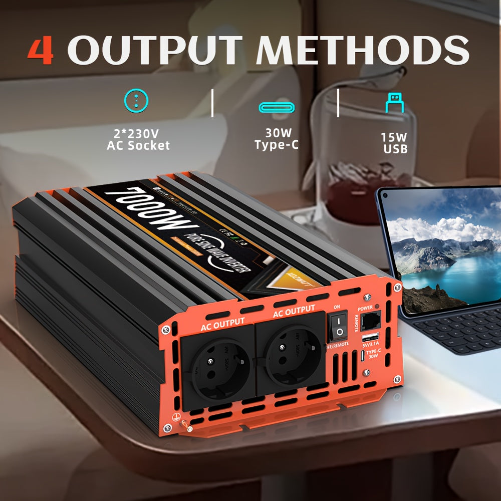 7000W Omvormer – Power Inverter – Stroomomzetter – Spanningsomzetter – Spanningsomvormer – Pure Sinusgolf – Overbelastingsbeveiliging – Aluminium Behuizing