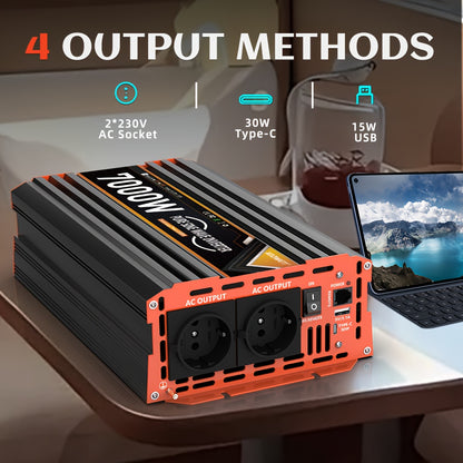 7000W Omvormer – Power Inverter – Stroomomzetter – Spanningsomzetter – Spanningsomvormer – Pure Sinusgolf – Overbelastingsbeveiliging – Aluminium Behuizing