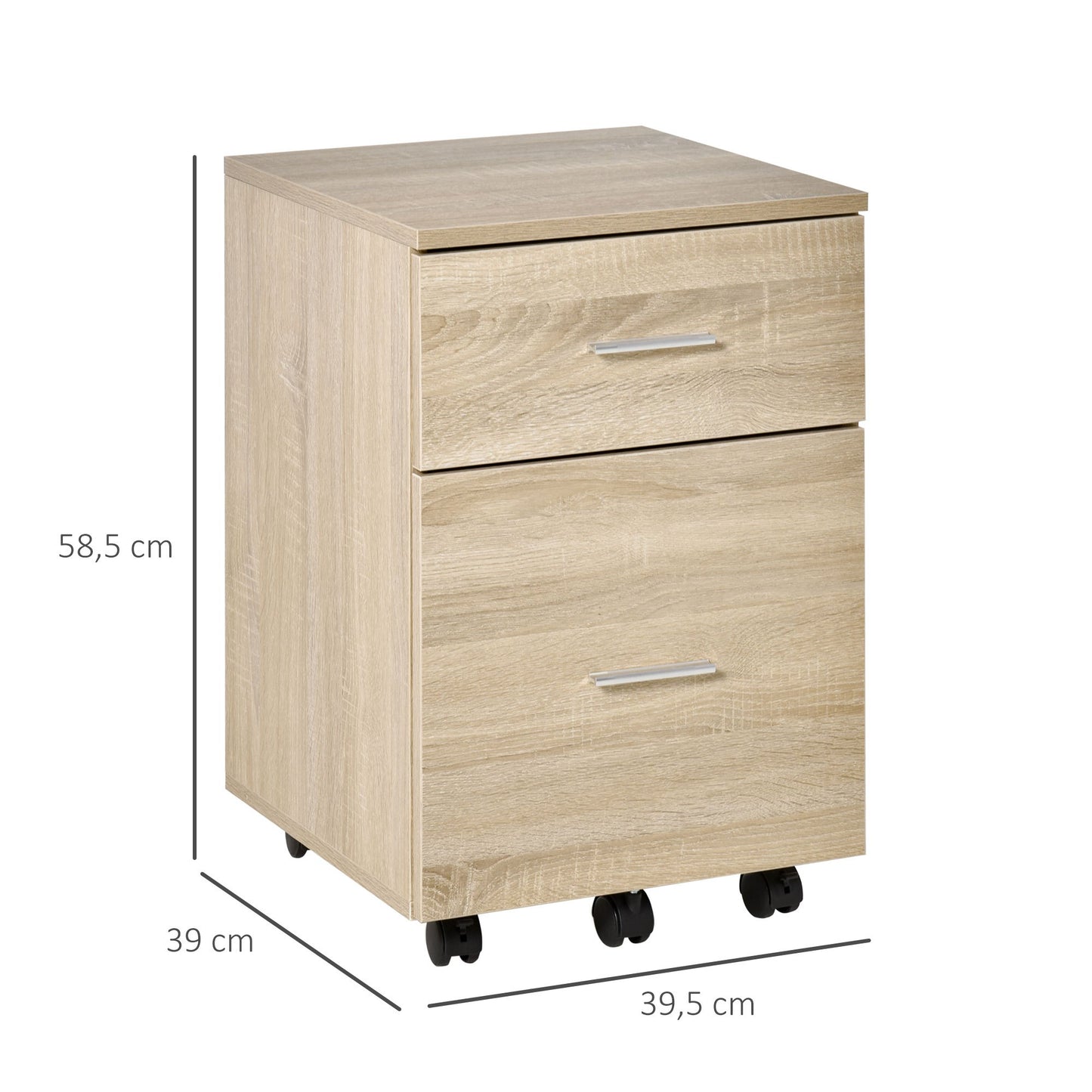 Opbergkastje Bureau – Ladekastje – Bureau Organizer – Kantoorkastje – Mobiele Opberger – Compact 39,5x39x58,5 cm – Spaanplaat Eikenhout Look – 5 Wieltjes Met Remmen