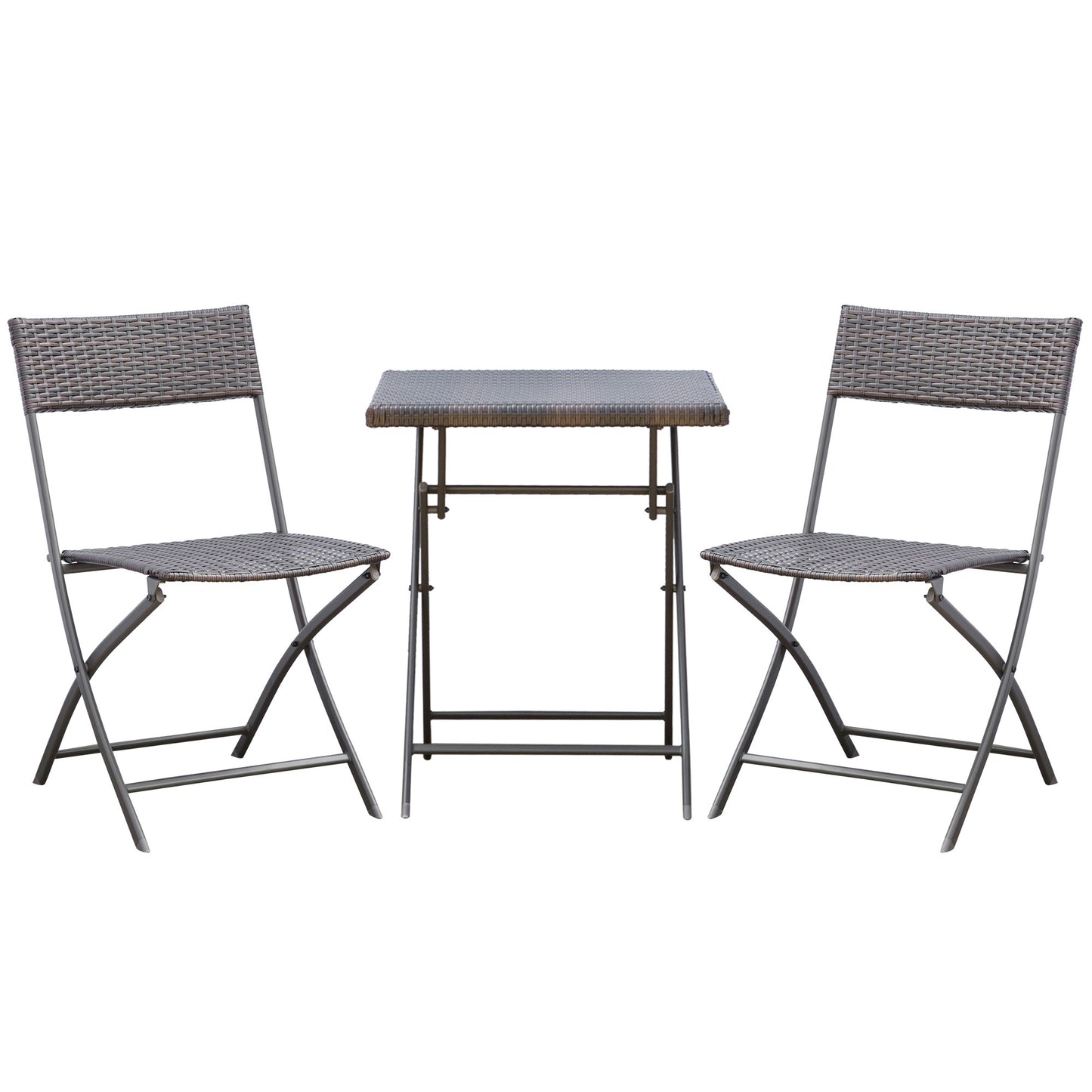 Bistroset – Tuinset – Balkonset – Tuinmeubel – Buitenmeubel – Inklapbaar – Zwart Metalen Frame Met Gevlochten Resin