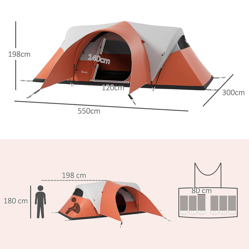 Large 5-6 Person Family Camping Tent with Front Porch - Heavy-Duty Portable Outdoor Tent for Group Camping,, Parties - Spacious Oval Tent for 5-6 s &, Ideal for Indoor/Outdoor Use (Red/White) - Holiday Gift