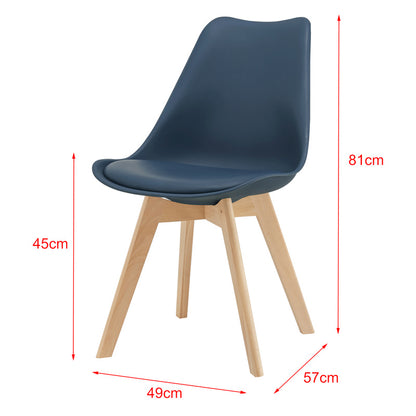 Eetkamerstoel – Stoel – Kuipstoel – Keukenstoel – Woonkamerstoel – Set van 6 – PU Kunstleer – Beukenhouten Frame – Zithoogte 45 cm – Blauw