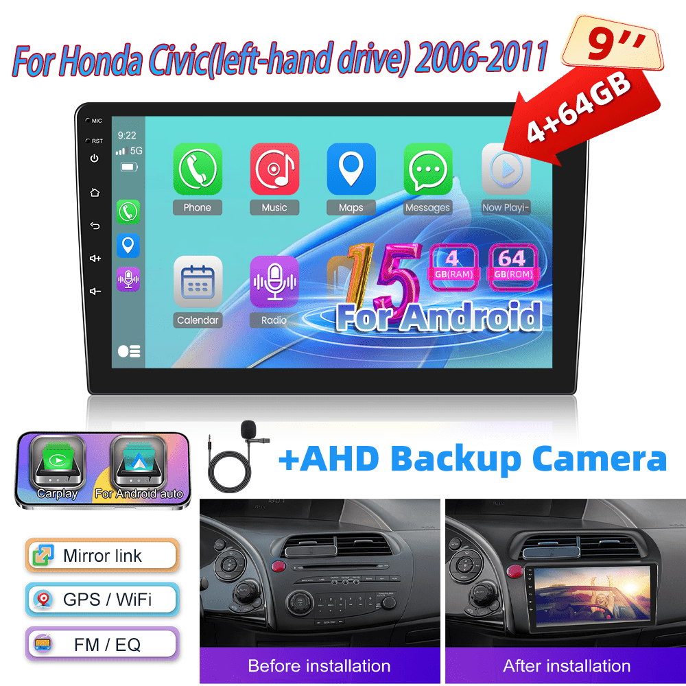 Android Autoradio – Auto Multimedia Systeem – Dubbele DIN Radio – Navigatie Systeem – Touchscreen Radio – 9 Inch 1280P IPS Scherm – Draadloze Carplay & Inclusief AHD Achteruitrijcamera