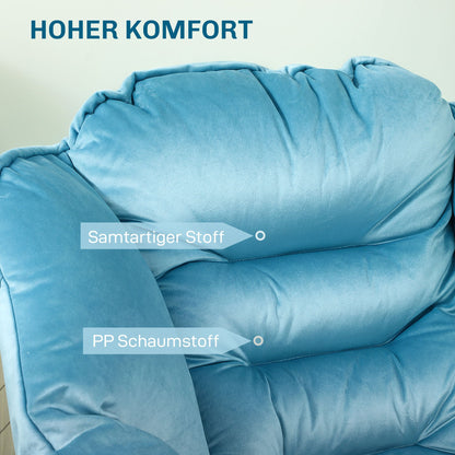 Blauwe Accentstoel – Moderne Fauteuil – Gestoffeerde Stoel – Design Zitmeubel – Opbergruimte Stoel – Gestoffeerd Zitvlak – Stevige Stalen Poten
