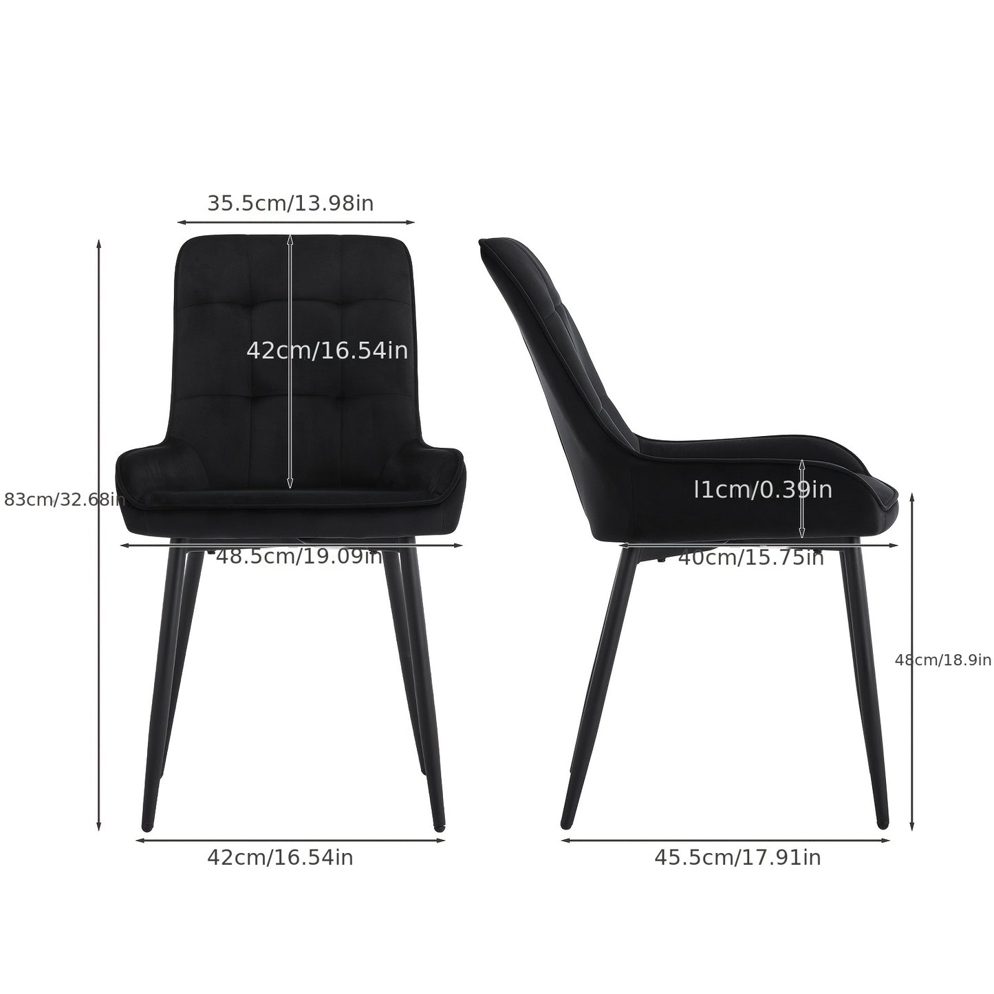 Eetkamerstoel – Kuipstoel – Keukenstoel – Lounge Chair – Bureaustoel – Set van 2 – Zachte Velvet Bekleding – Metaal Frame