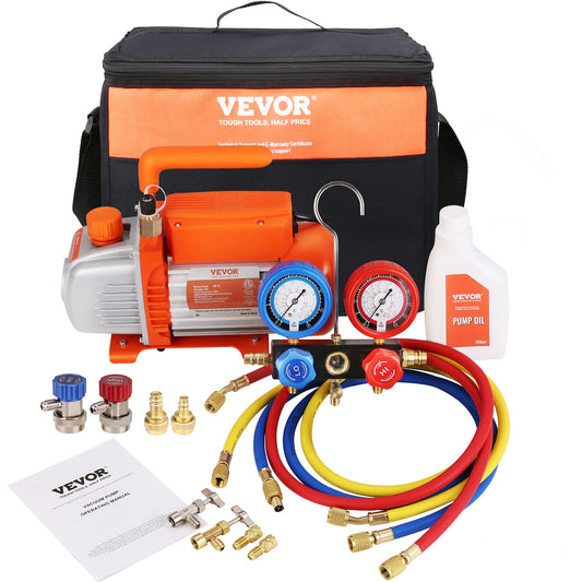 Vacuümpomp – Vacuumpomp – Airco Pomp – HVAC Pomp – Koelmiddel Pomp – 3.5 CFM Capaciteit – Inclusief Manometerset en Driekleurige Slangen