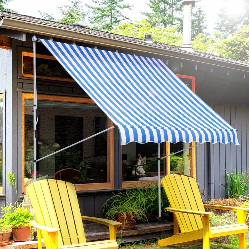 Verstelbaar Vouwdak – Zonnescherm – Terrasoverkapping – Balkonluifel – Patio Schaduwdoek – Aluminium Frame – 200x150 cm – Weerbestendig Blauw-Wit Gestreept