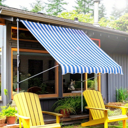 Verstelbaar Vouwdak – Zonnescherm – Terrasoverkapping – Balkonluifel – Patio Schaduwdoek – Aluminium Frame – 200x150 cm – Weerbestendig Blauw-Wit Gestreept