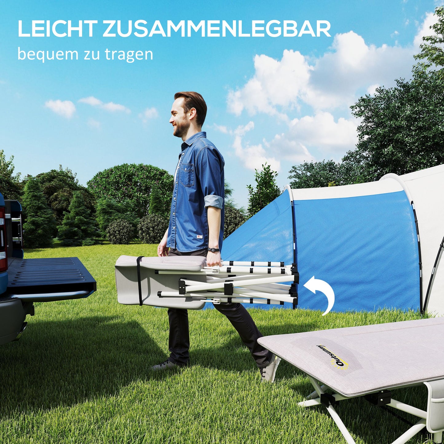 Campingbed – Opvouwbaar Bedje – Reisbeddeltje – Logeerbed – Kampeerbed – Stevig Metaal Frame – Draagkracht 200 kg – Grijs – 200x65x42 cm