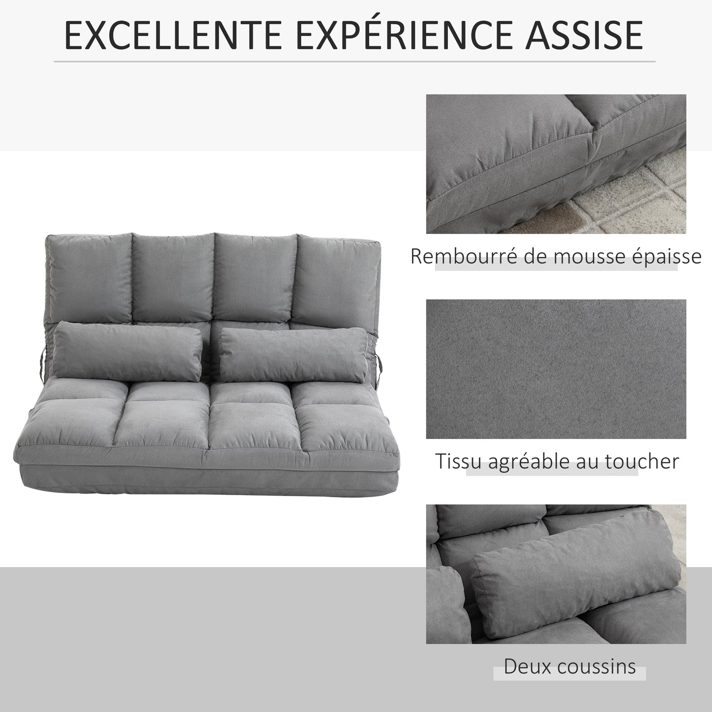 Slaapstoel – Slaapbank – Slaapfauteuil – Zetelbed – Vouwbed – Verstelbare Rugleuning 14 Standen – Suede-achtig Polyester Lichtgrijs – Inclusief 2 Kussens