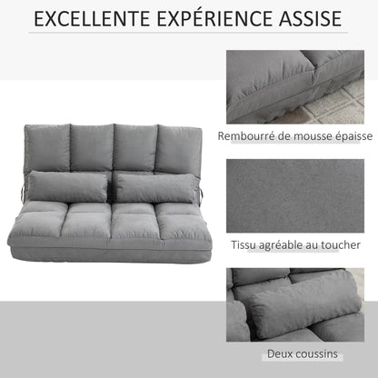 Slaapstoel – Slaapbank – Slaapfauteuil – Zetelbed – Vouwbed – Verstelbare Rugleuning 14 Standen – Suede-achtig Polyester Lichtgrijs – Inclusief 2 Kussens