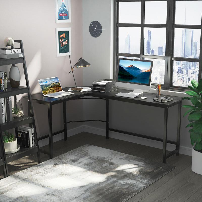 Hoekbureau – Computerbureau – Bureau – Werkplek – Study Table – Verstelbaar in hoogte – Stevig metalen frame – 168x120x75 cm – Zwart – Ergonomisch design