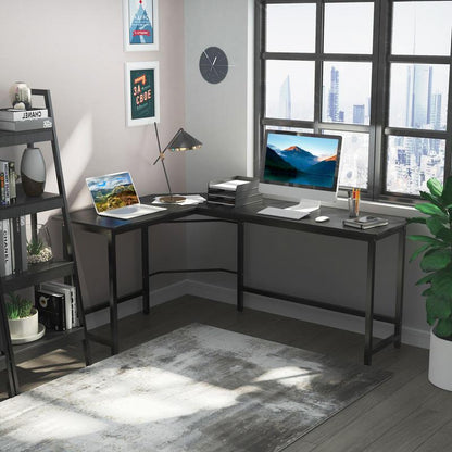 Hoekbureau – Computerbureau – Bureau – Werkplek – Study Table – Verstelbaar in hoogte – Stevig metalen frame – 168x120x75 cm – Zwart – Ergonomisch design