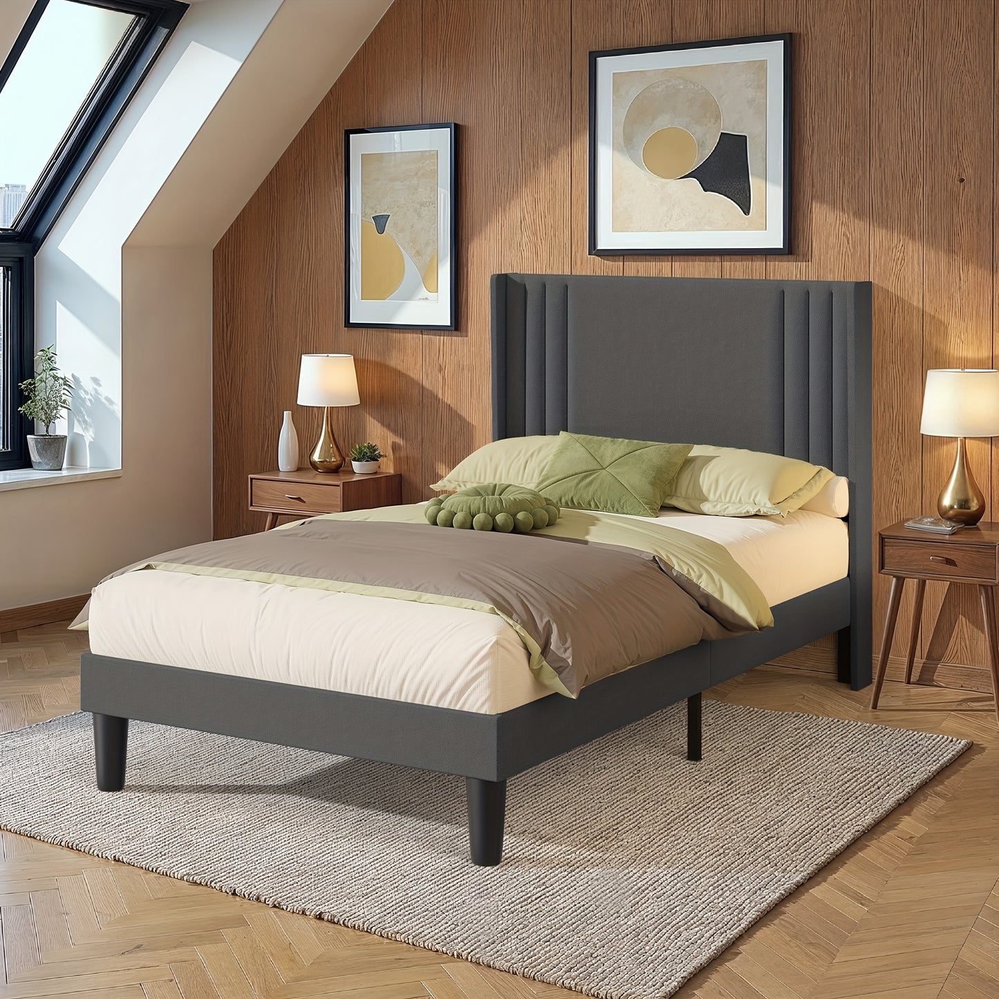 Bedframe – Ledikant – Slaapbank – Bedombouw – Slaapmeubel – Beige Soft-Pack Bekleding – 120x200 cm – Stille Strips – 20 cm Opbergruimte Onder Bed