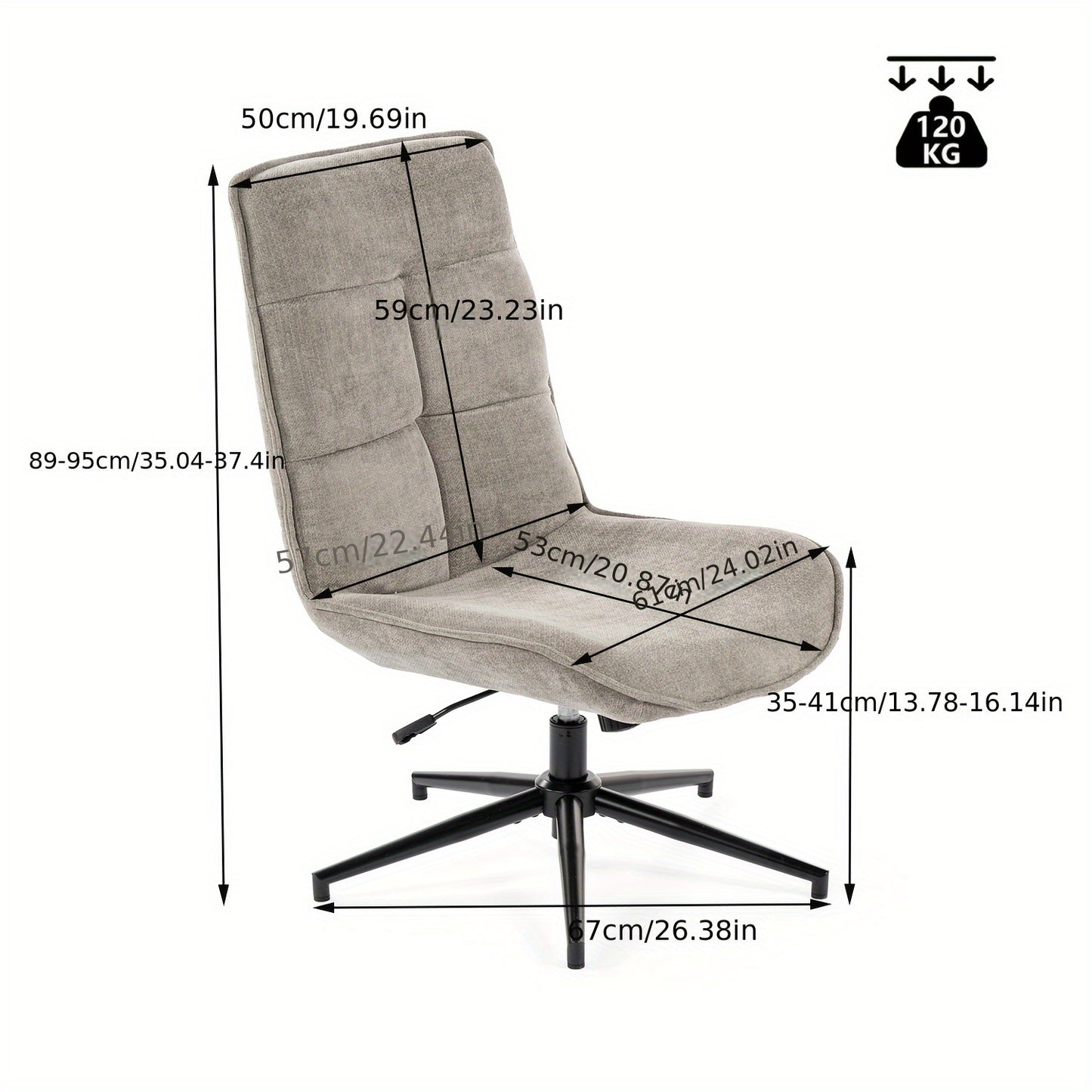 Bureaustoel – Kantoorstoel – Draaistoel – Werkstoel – Stoel Zonder Armleuningen – Verstelbare Hoogte – 360° Draaibaar – Grijze Microfiber Bekleding – Stalen Onderstel