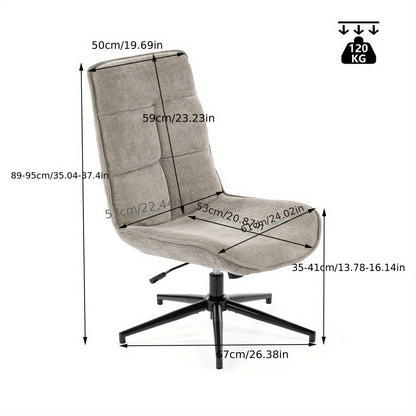 Bureaustoel – Kantoorstoel – Draaistoel – Werkstoel – Stoel Zonder Armleuningen – Verstelbare Hoogte – 360° Draaibaar – Grijze Microfiber Bekleding – Stalen Onderstel