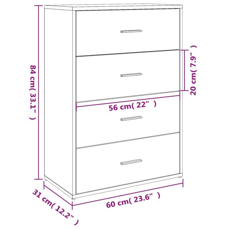 Modern Black Wooden Sideboard with 4 Drawers - 60x31x84cm, Minimalist Design, Removable Storage, Perfect for Living Room or Bedroom, Bedroom Storage Unit | Sleek Storage Unit | Wooden Construction, Sideboard Storage