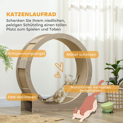Kattenrenwiel – Kattenrad – Loopwiel Kat – Speelwiel Kat – Renwiel Kat – Walnoot Kleur – 91 Cm Diameter – Met Rem En Krabmat
