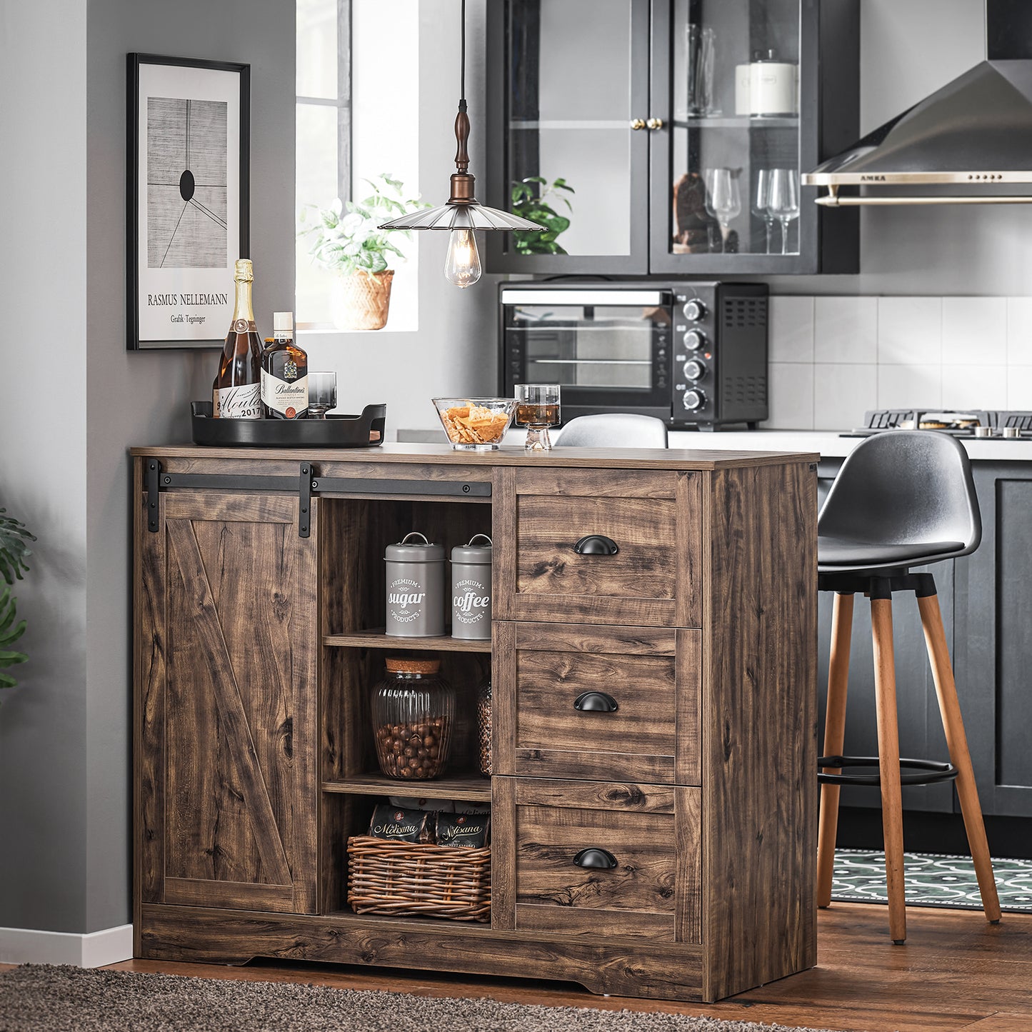 Keukenkast – Opbergkast – Buffetkast – Keukenonderkast – Dressoir – Industrieel Design – 110x50x90 cm – Met Flessenhouder