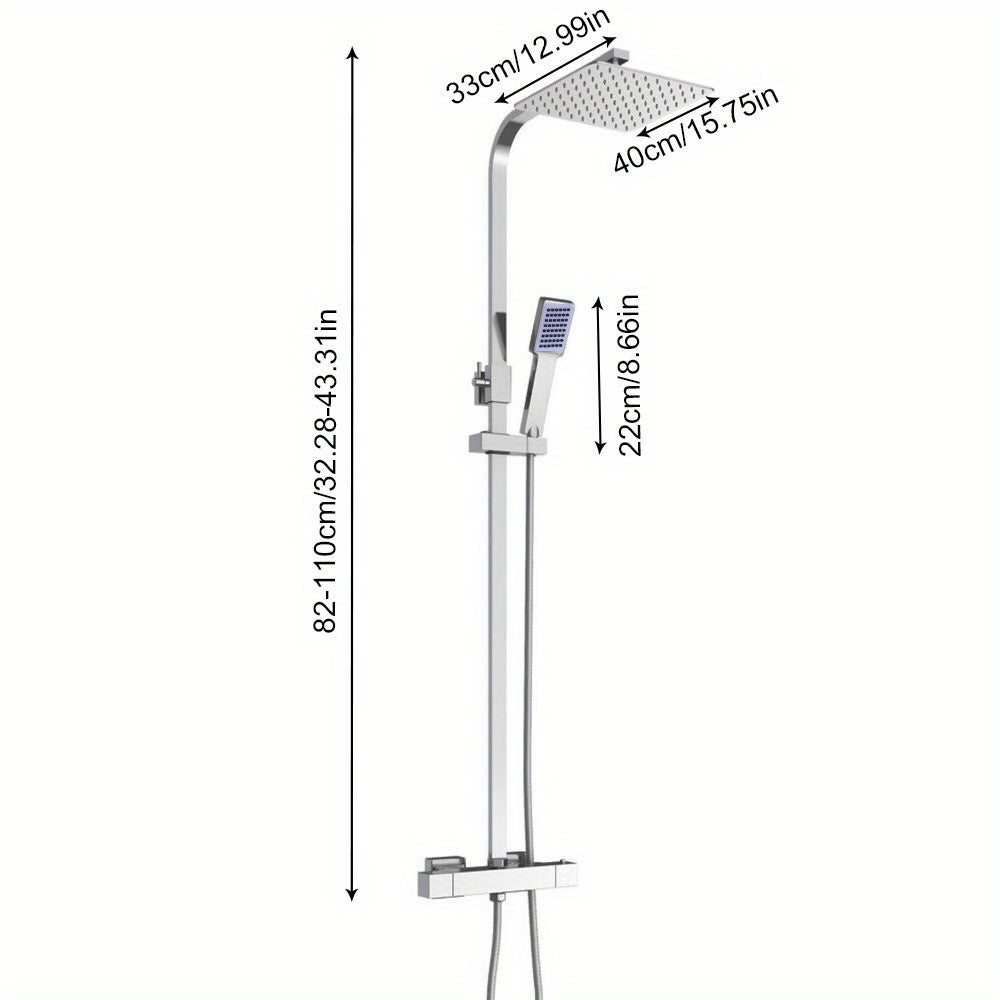 Thermostatische Regendouche – Doucheset – Handdouche – Douchekop – Douchekraan – 40x40 cm Regendouchekop – Thermostatische Temperatuur 38°C – Roestvrij Staal Chroom