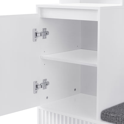 Garderobekast – Kapstok – Schoenenkast – Schoenbank – Halmeubel – 6-in-1 Multifunctioneel – MDF Wit – 100x35x180 cm – Anti-Kantel Veiligheid