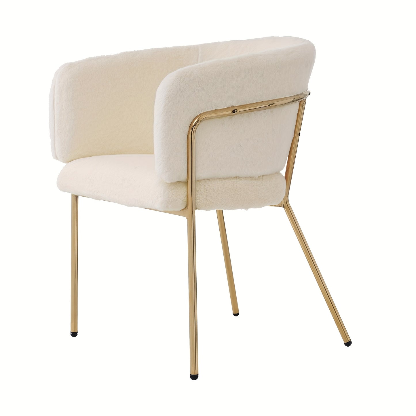 Luxe Fauteuil – Lounge Stoel – Eetkamerstoel – Make-up Stoel – Beige Imitatierabbitvacht – Gouden Metalen Poten – Stevig Metaalframe – Gemakkelijk Te Monteren