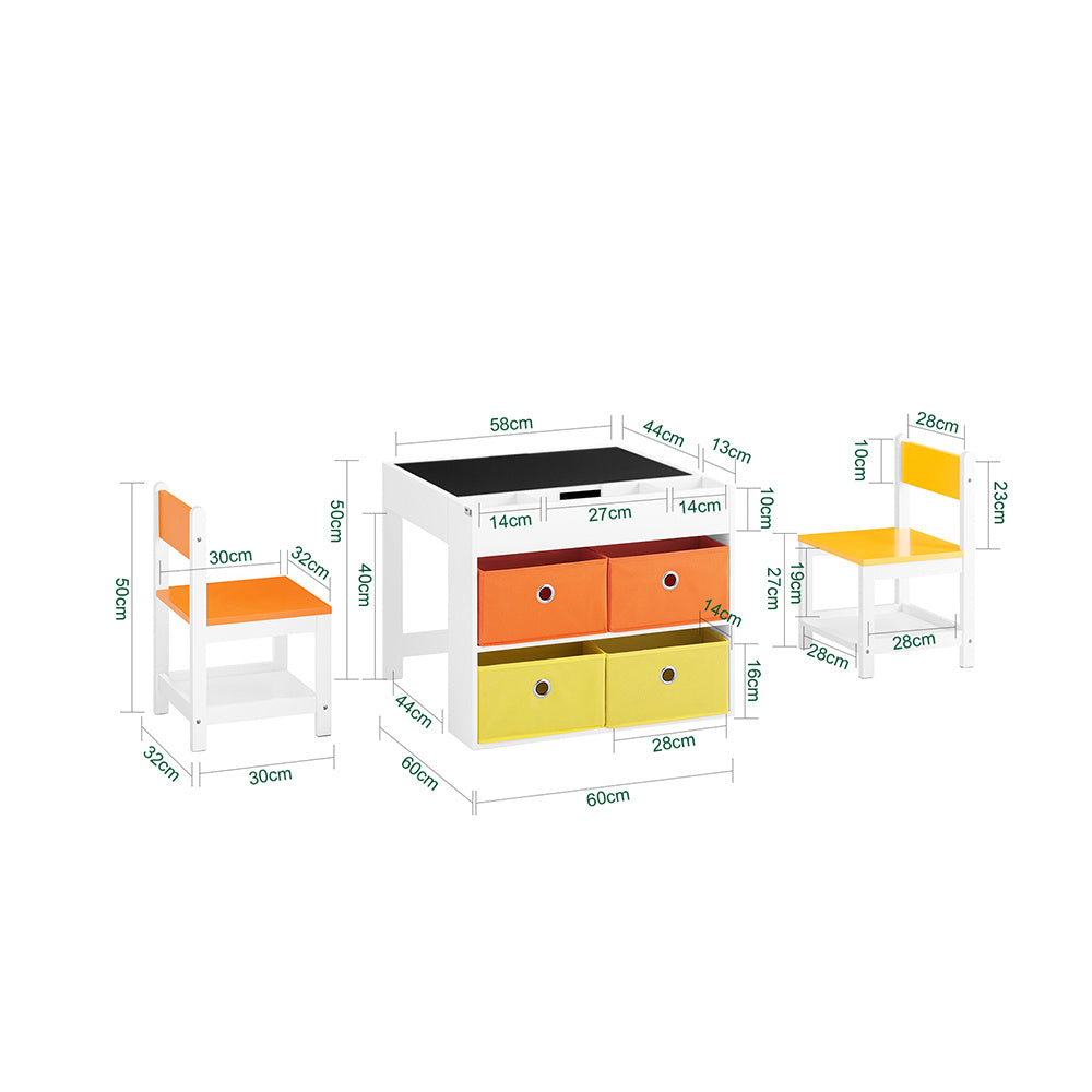 Speelgoedtafel – Activiteitentafel – Kindertafel – Kindermeubel – Tafel Met Stoelen – Dubbelzijdig Tafelblad – 4 Opbergmanden – MDF & Hout – Geschikt Voor Kinderen Vanaf 14 Jaar