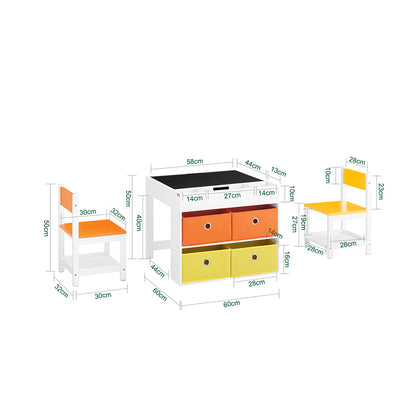 Speelgoedtafel – Activiteitentafel – Kindertafel – Kindermeubel – Tafel Met Stoelen – Dubbelzijdig Tafelblad – 4 Opbergmanden – MDF & Hout – Geschikt Voor Kinderen Vanaf 14 Jaar