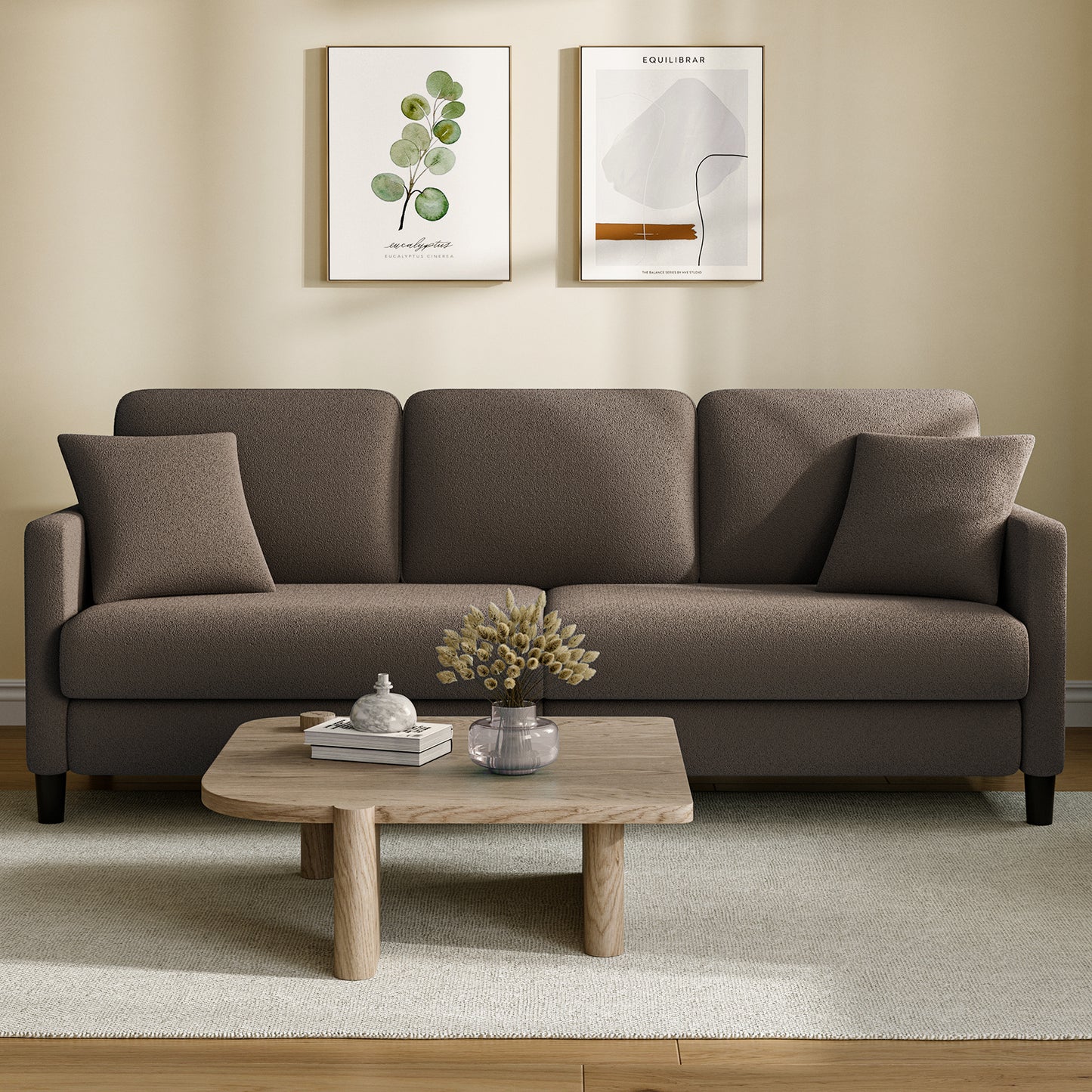 3-Zits Bank – Driezitsbank – Sofa – Zitbank – Bankstel – Koffie Kleur – Extra Lange Zitplaats – Hoogwaardig Schuimrubber Kussens – Stevig Hardhouten Frame – Eenvoudige Montage – Mid-Century Modern Design