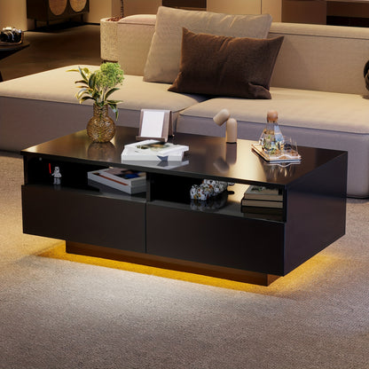 High-gloss Coffee Table With 2 Drawers, Sofa Table, Living Room Table, Modern Center Table, Suitable For Living Room And Bedroom