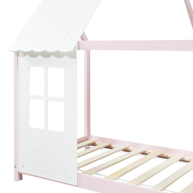 Kinderbed – Huisjesbed – Kinderbedden – Eenpersoonsbed – Speelbed – Massief Hout – Semi-Open Ontwerp – 140x200 cm – Wit