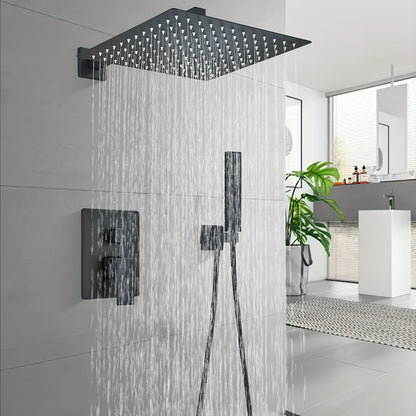 Doucheset Mat Zwart – Regendouche – Handdouche – Mengkraan – Douche Systeem – 40x40 cm Regendouche – Messing & RVS