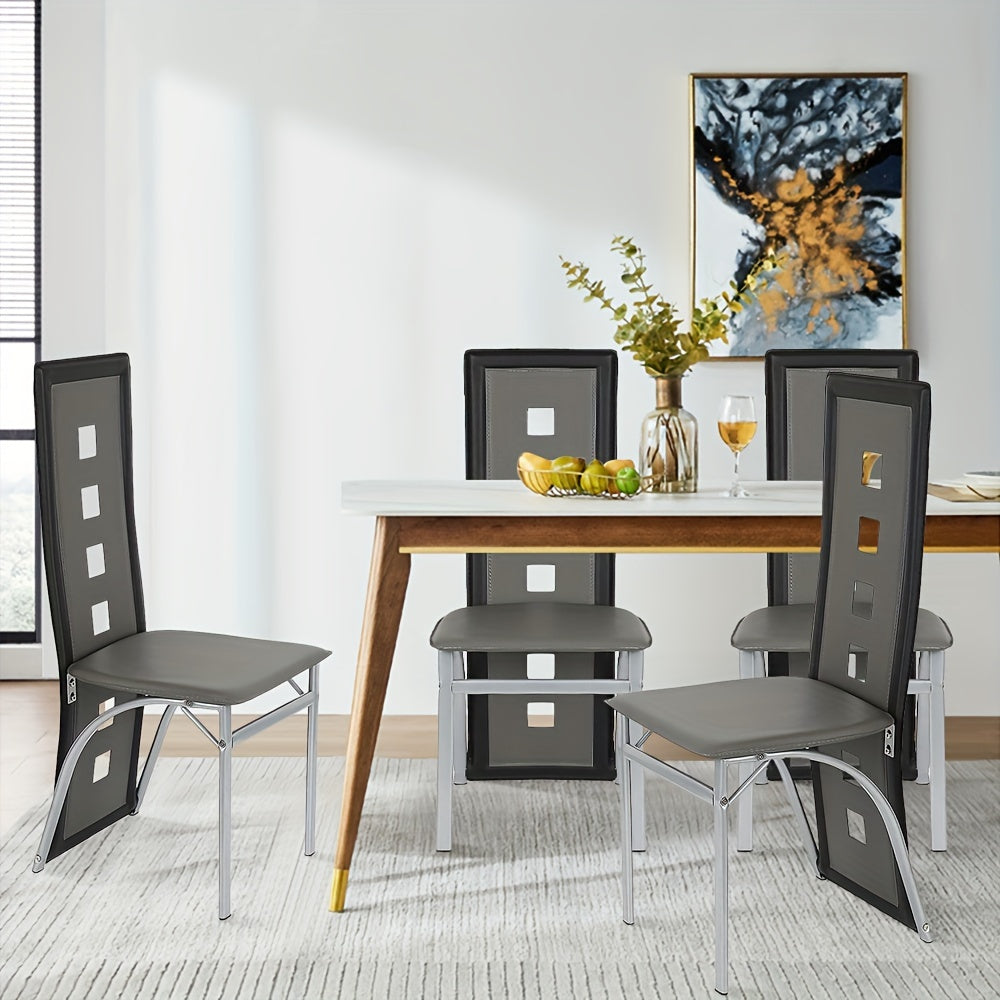 Eetkamerstoel – Stoel – Barstoel – Keukenstoel – Caféstoel – Set van 4 – Hoogwaardige PU Zitting – Ergonomische Rugleuning – Zwart-Grijs – Stevig & Comfortabel – Eenvoudige Montage