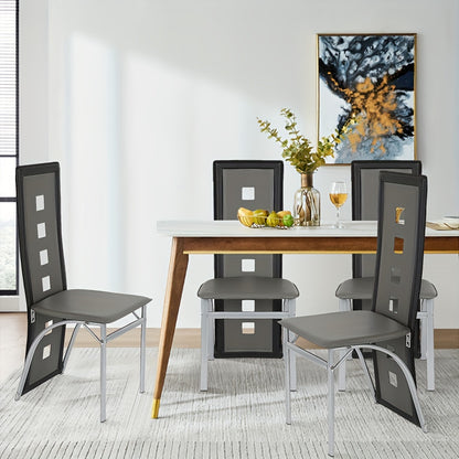 Eetkamerstoel – Stoel – Barstoel – Keukenstoel – Caféstoel – Set van 4 – Hoogwaardige PU Zitting – Ergonomische Rugleuning – Zwart-Grijs – Stevig & Comfortabel – Eenvoudige Montage