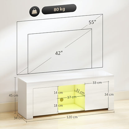 TV-Meubel – Tv-Kast – Media-Meubel – Tv-Stand – Woonkamermeubel – Wit – Dubbele Deuren – Glazen Planken – Kabelmanagement – 120x45x34 cm – Eenvoudige Montage