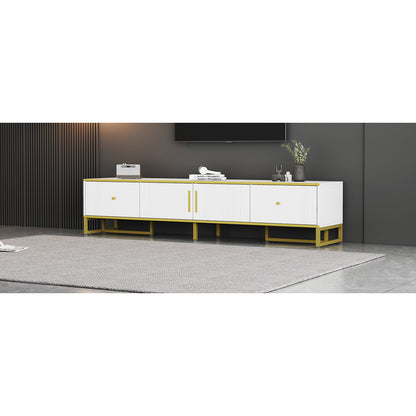 Tv Kast – TV Meubel – Lowboard – TV Dressoir – Media Meubel – Elegant Wit Met Gouden Rand – 180x40x40 cm – Voor Televisies Tot 80 Inch