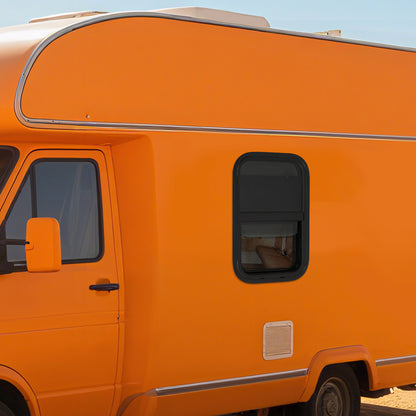 Verticale Schuifraam – Schuifraam Camper – Ventilatieraam – Raam Met Hor – Rits Horraam – Aluminium En Gehard Glas – Afmeting 350x550 mm – Donker Getint Glas