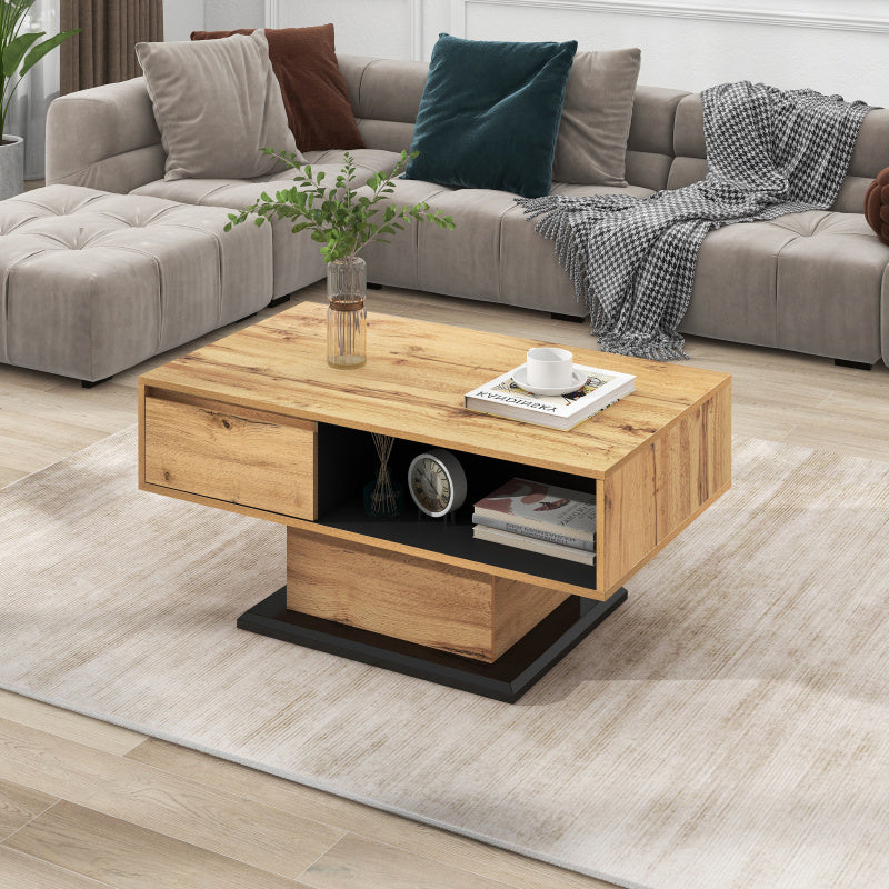 Salontafel – Koffietafel – Bijzettafel – Woonkamertafel – Tafel – Handenvrij Design – Dubbele Opbergruimte – 100x47x60 cm – Spaanplaat Met Natuurhoutnerf