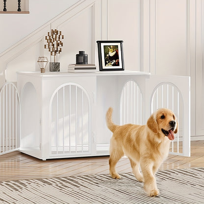 Hondenbench – Hondenkooi – Hondenkooi Binnen – Reisbench – Hondenhok – 3 Deuren & Boogvormige Deur – Stevig Metaal Met Houten Afwerking – Voor Middelgrote en Grote Honden – Wit