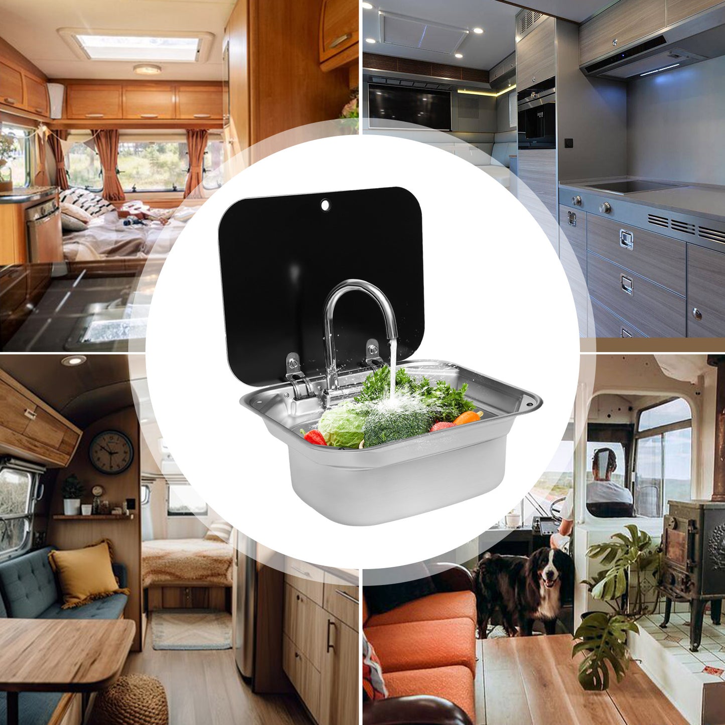 RVS Spoelbak – Inbouwspoelbak – Keukenspoelbak – Vaatwasbak – Spoelbakset – Compact Formaat – Duurzaam 316 RVS – Inklapbare Glasplaat – Inklapbare Kraan