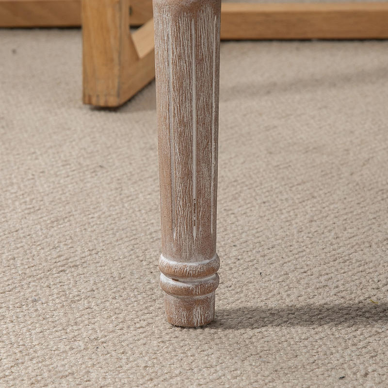 Poef met opbergruimte – Opberghocker – Hocker – Opbergbankje – Voetenbank – Gestoffeerde zitting – Stevige houten poten – 80x40x43 cm – Creme linnenlook