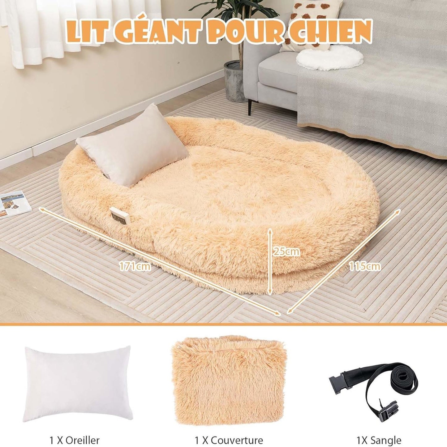 Mensendekbed – Menselijk Huisdierbed – Groot Hondenbed – Comfortabel Dierenbed – Zacht Ligbed – Extra Groot Formaat – Knusse Warme Deken en Kussen