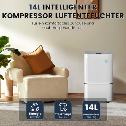 Ontvochtiger – Luchtontvochtiger – Vochtvreter – Vochtverwijderaar – Vochtabsorber – 14 Liter Capaciteit – Slimme App Bediening