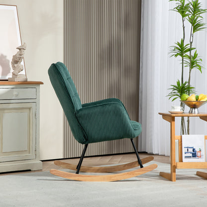 Schommelstoel – Rocking Chair – Schommelstoel Kinderkamer – Lounge Stoel – Relaxstoel – Donkergroen – Beukenhouten Frame – Comfortabele Stoffering – Max. 120 kg Belastbaar