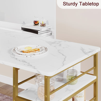 Barset Golden Marble – Bistrotafel Set – Eettafel Compact – Keukentafel Met Stoelen – 3-Tier Rek – Ruimtebesparend – Moderne Gouden Accent